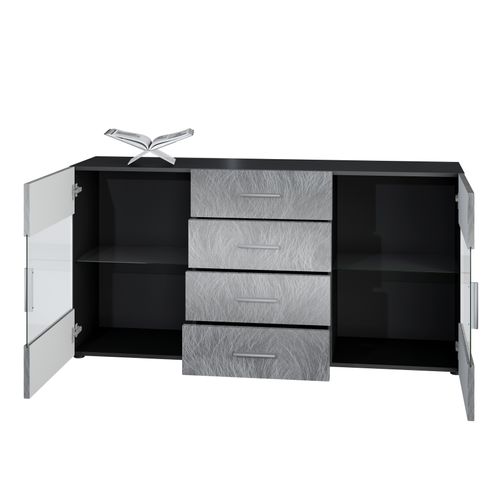 Buffet    Noir Mat  Façades En Aspect  Métal Rêche Avec LED  72 X 139 X 35