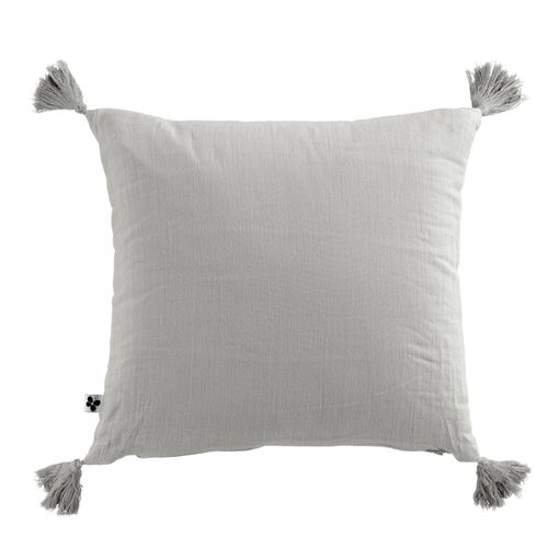 Coussin Déhoussable Avec Pompons Gaze De Coton 40 X 40 Cm Nuage Gris