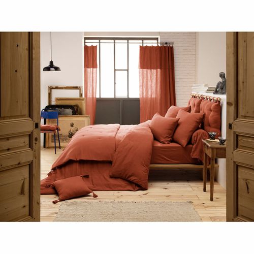 Drap Housse Double Gaze De Coton Terracotta – 90 X 190 Cm – Bonnet 30 Cm