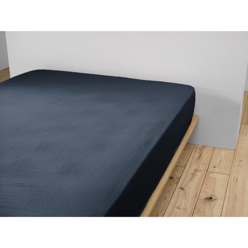 Drap-housse 180 X 200 Cm – Double Gaze De Coton 125 G/m² – Gaïa Minuit