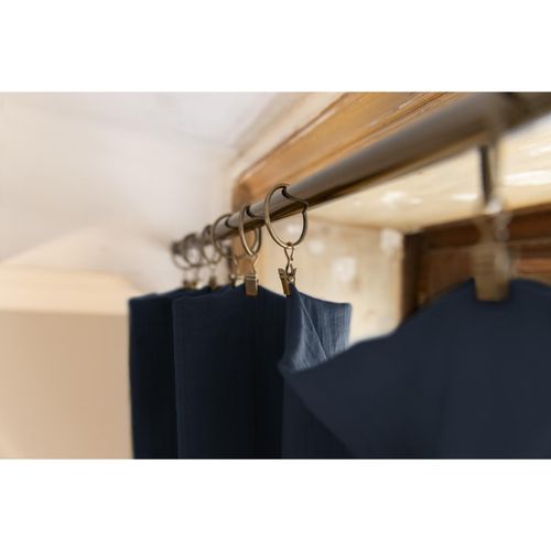 Rideau Ajustable + 8 Anneaux Pince – Gaze De Coton – 140 X 300 Cm – Bleu Foncé – Gaïa