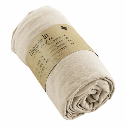 Drap-housse 1 Personne 90 X 190 Cm – Flanelle Chaude – Bonnet 30 Cm – Candice Sable