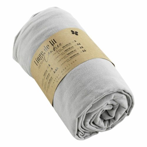 Drap-housse 2 Personnes 140 X 190 Cm – Flanelle Chaude – Bonnet 30 Cm – Candice Gris
