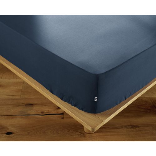 Drap Housse Coton Luxe 160 X 200 Cm Bonnet 30 Cm Ambre  Bleu Foncé