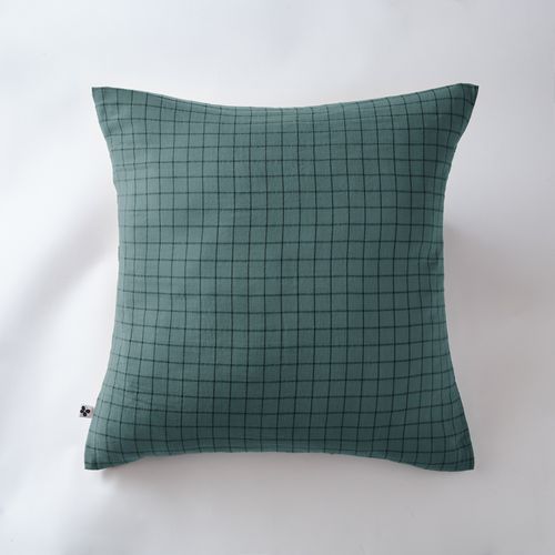 Taie D’oreiller 60 X 60 Cm – Gaze De Coton Tissée – Gaïa Mix – Petits Carreaux Bleu Canard