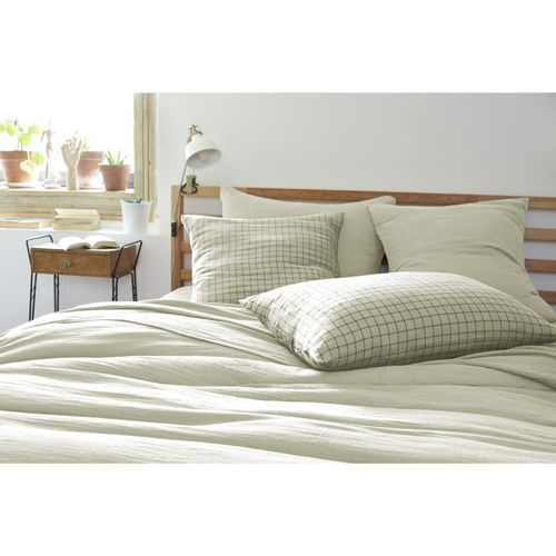 Taie D’oreiller 60 X 60 Cm – Gaze De Coton Tissée – Gaïa Mix – Petits Carreaux Vert D'eau