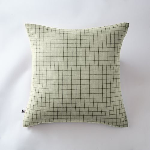 Taie D’oreiller 60 X 60 Cm – Gaze De Coton Tissée – Gaïa Mix – Petits Carreaux Vert D'eau