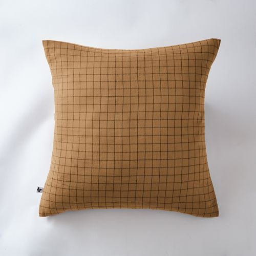 Taie D’oreiller 60 X 60 Cm – Gaze De Coton Tissée – Gaïa Mix – Petits Carreaux Camel