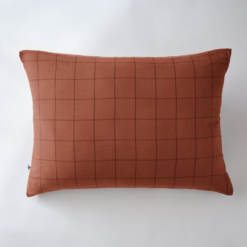 Taie D’oreiller 50 X 70 Cm – Double Gaze De Coton Tissée-teinte Gaïa Match – Terracotta