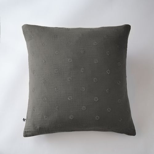 Taie D’oreiller Brodée 60 X 60 Cm – Gaze De Coton – Gaïa Boho Granit