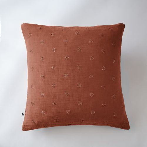 Taie D’oreiller Brodée 60 X 60 Cm – Gaze De Coton – Gaïa Boho Terracotta