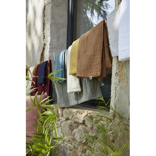 Taie D’oreiller Brodée 60 X 60 Cm – Gaze De Coton – Gaïa Boho Guimauve