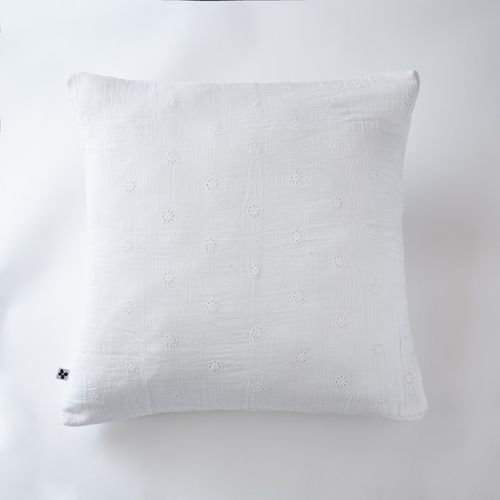 Taie D’oreiller Brodée 60 X 60 Cm – Gaze De Coton – Gaïa Boho Blanc