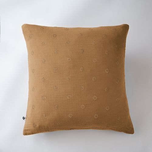 Taie D’oreiller Brodée 60 X 60 Cm – Gaze De Coton – Gaïa Boho Camel