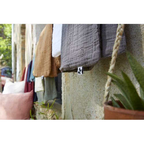 Taie D’oreiller Brodée 50 X 70 Cm – Gaze De Coton – Gaïa Boho Vert D'eau