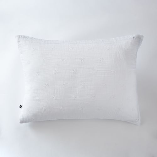 Taie D’oreiller Brodée 50 X 70 Cm – Gaze De Coton – Gaïa Boho Blanc
