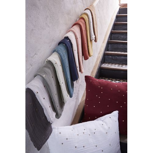 Taie D’oreiller 60 X 60 Cm – Gaze De Coton Brodée Fil Or – Gaïa Chic Safran