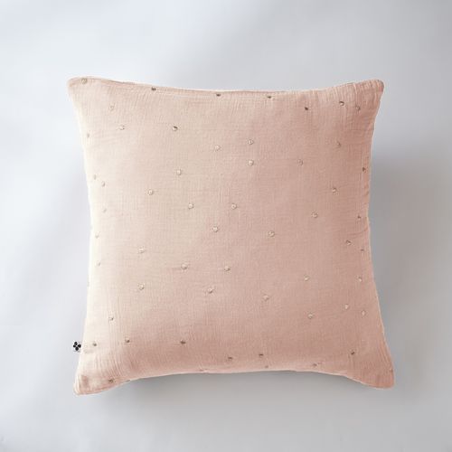 Taie D’oreiller 60 X 60 Cm – Gaze De Coton Brodée Fil Or – Gaïa Chic Guimauve