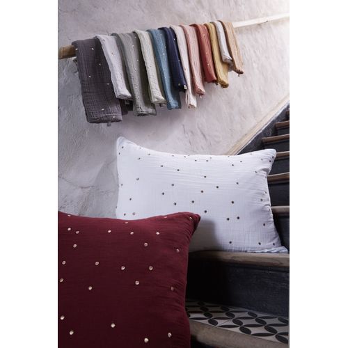 Taie D’oreiller 60 X 60 Cm – Gaze De Coton Brodée Fil Or – Gaïa Chic Guimauve