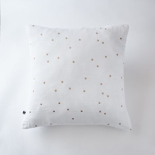 Taie D’oreiller 60 X 60 Cm – Gaze De Coton Brodée Fil Or – Gaïa Chic Blanc
