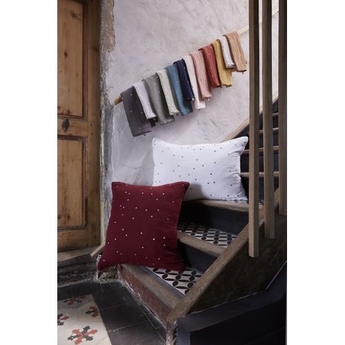 Taie D’oreiller 60 X 60 Cm – Gaze De Coton Brodée Fil Or – Gaïa Chic Minuit