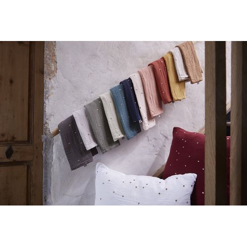 Taie D’oreiller 60 X 60 Cm – Gaze De Coton Brodée Fil Or – Gaïa Chic Camel