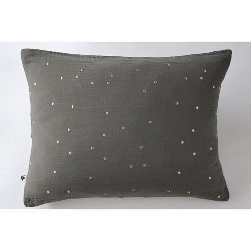 Taie D’oreiller 50 X 70 Cm – Gaze De Coton Brodée Fil Or – Gaïa Chic Granit