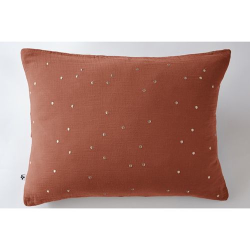 Taie D’oreiller 50 X 70 Cm – Gaze De Coton Brodée Fil Or – Gaïa Chic Terracotta
