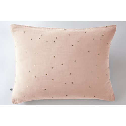 Taie D’oreiller 50 X 70 Cm – Gaze De Coton Brodée Fil Or – Gaïa Chic Guimauve