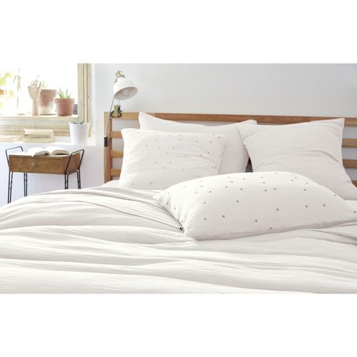 Taie D’oreiller 50 X 70 Cm – Gaze De Coton Brodée Fil Or – Gaïa Chic Blanc