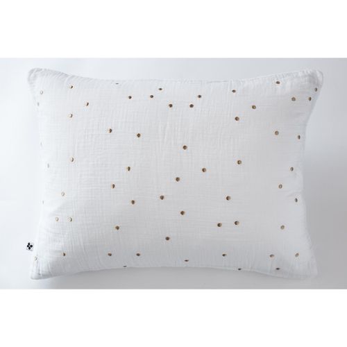 Taie D’oreiller 50 X 70 Cm – Gaze De Coton Brodée Fil Or – Gaïa Chic Blanc
