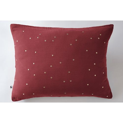 Taie D’oreiller 50 X 70 Cm – Gaze De Coton Brodée Fil Or – Gaïa Chic Bordeaux
