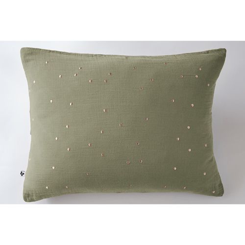 Taie D’oreiller 50 X 70 Cm – Gaze De Coton Brodée Fil Or – Gaïa Chic Romarin