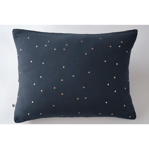 Taie D’oreiller 50 X 70 Cm – Gaze De Coton Brodée Fil Or – Gaïa Chic Minuit