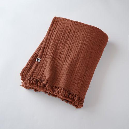 Plaid à Franges En Gaze De Coton 180 X 220 Cm Gaia Terracotta