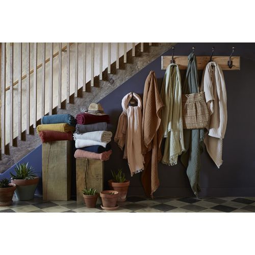 Plaid à Franges En Gaze De Coton 180 X 220 Cm Gaia Terracotta