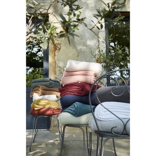 Plaid à Franges En Gaze De Coton 180 X 220 Cm Gaia Lie De Vin