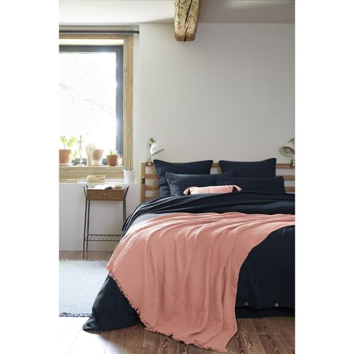 Plaid à Franges 180 X 220 Cm Gaïa Rose Pêche Rose