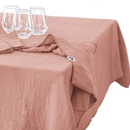 Nappe Rectangulaire 150 X 350 Cm – Double Gaze De Coton – Gaïa Rose Pêche