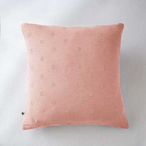 Taie D’oreiller Brodée 60 X 60 Cm – Gaze De Coton – Gaïa Boho Rose Pêche