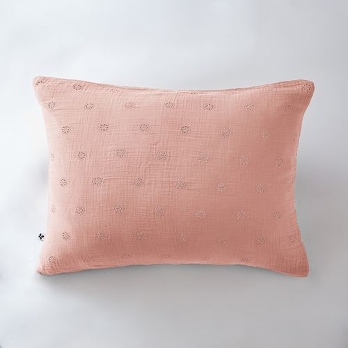 Taie D’oreiller Brodée 50 X 70 Cm – Gaze De Coton – Gaïa Boho Rose Pêche