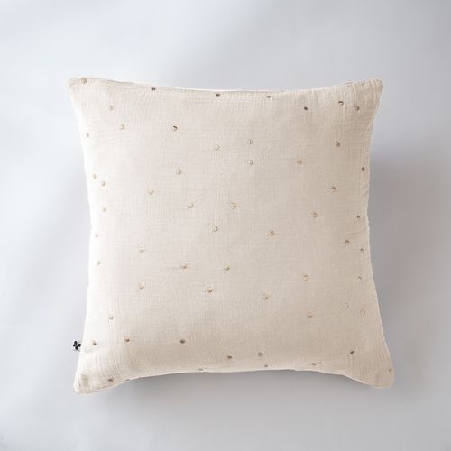 Taie D’oreiller 60 X 60 Cm – Gaze De Coton Brodée Fil Or – Gaïa Chic Pampa