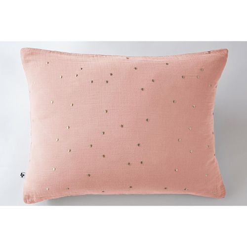 Taie D’oreiller 50 X 70 Cm – Gaze De Coton Brodée Fil Or – Gaïa Chic Rose Pêche