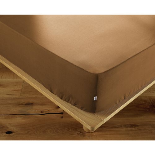 Drap Housse Coton Luxe 140 X 190 Xcm  Bonnet 30 Cm Ambre Camel