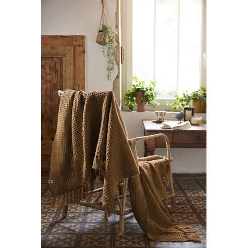 Plaid à Franges 180 X 220 Cm  Bouteille Recyclé Gabin Camel