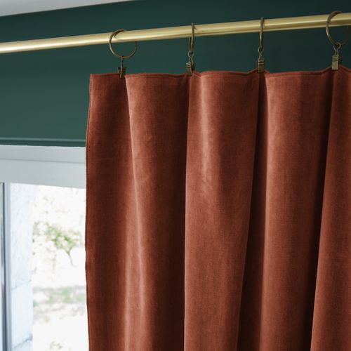 Rideau Ajustable + 8 Anneaux Pince 140 X 270 Cm Velours De Coton César Terracotta Orange