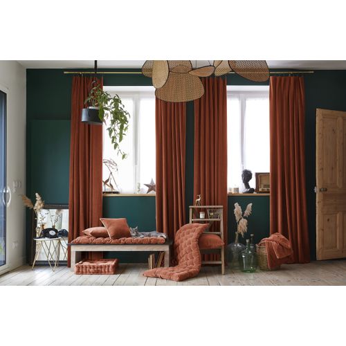 Rideau Ajustable + 8 Anneaux Pince 140 X 270 Cm Velours De Coton César Terracotta Orange
