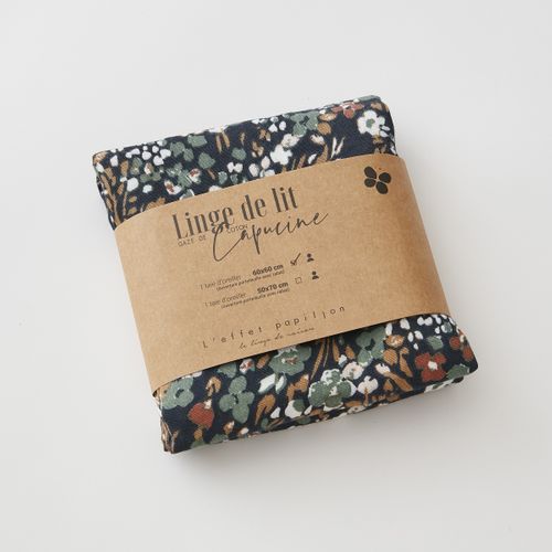 Taie D’oreiller 60 X 60 Cm – Gaze De Coton Imprimée Capucine Minuit