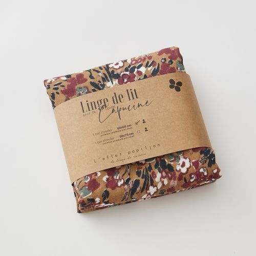 Taie D’oreiller 50 X 70 Cm – Double Gaze De Coton Imprimée Capucine Camel