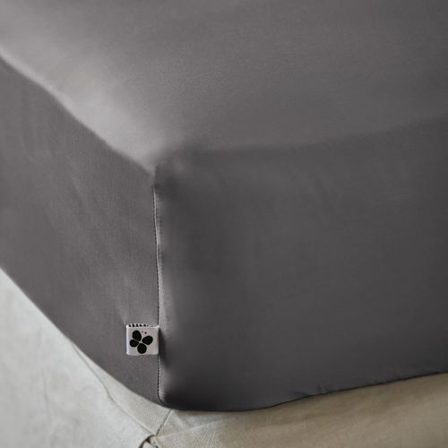 Drap Housse 140 X 190 Cm En Satin De Bambou – Salomé Anthracite – Bonnet 30 Cm
